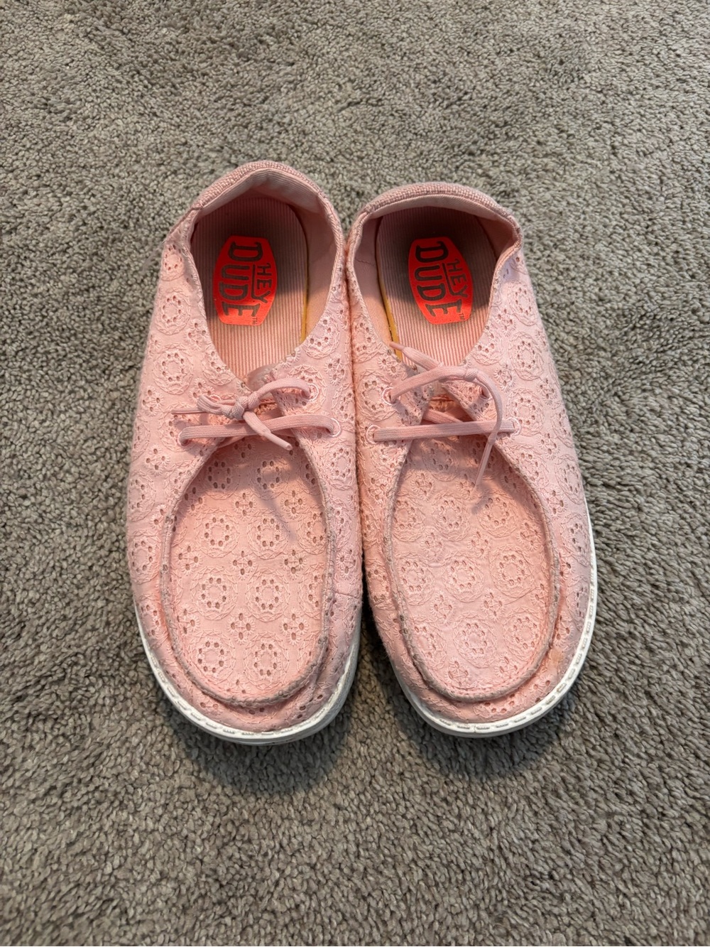 Hey Dude Women's Light Pink Eyelet Lace Slip-On Moccasins